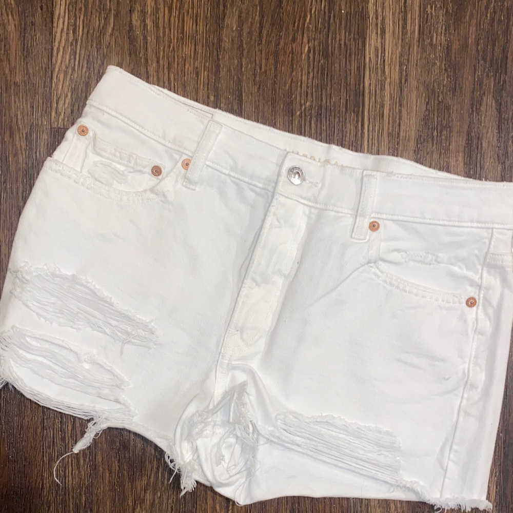 White Distressed Denim Shorts AE